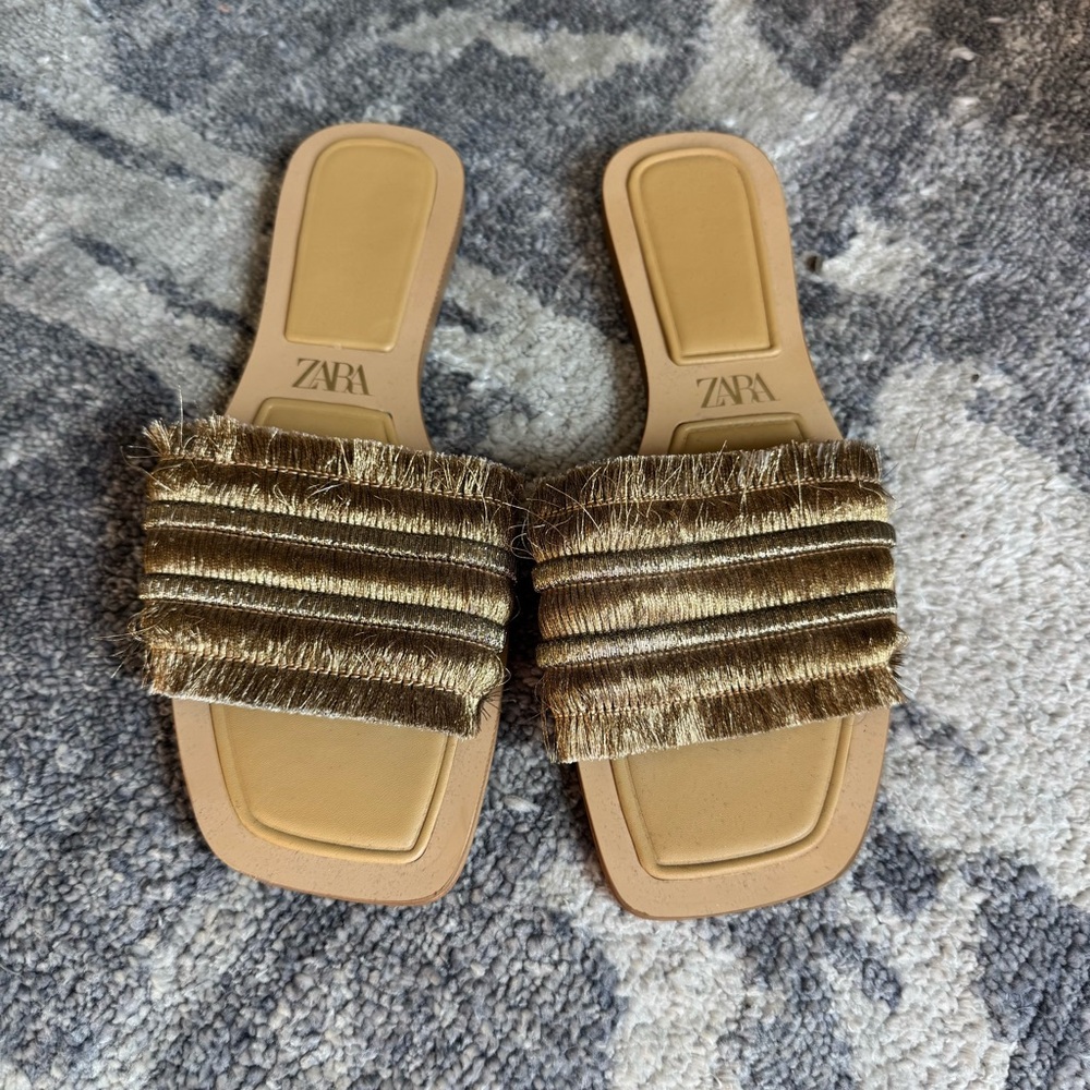 Zara Gold and Tan Sandals